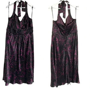Donna Ricco New York 16W purple black beaded halter‎ neck PROM gown Whimsigoth